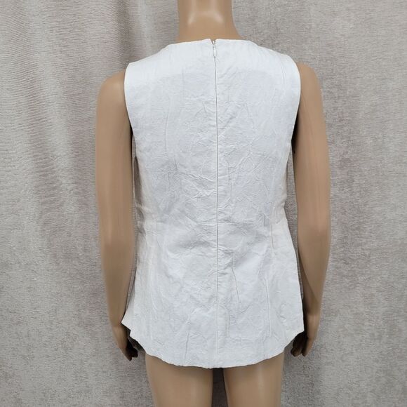 CO Collections Elegant White Sleeveless Top Cotton Linen Italian Fabric Luxury - Picture 6 of 13
